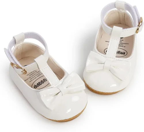 QWZban Zapatos planos Mary Jane para bebés y niñas con Bownot, suela suave, suela suave, piel sintética, recién nacidos, primeros pasos, para fiesta