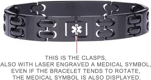 Miniatura 7 de LinnaLove Personalized Medical Alert Bracelet for Men-Free Engraving Black Carbon Fiber Style Medic ID Bracelet for Allergy Diabetic Epilepsy