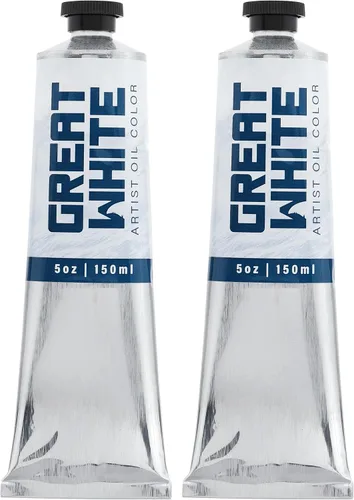 Great White Artist Oil Color - Tubo de 5.1 fl oz, cuerpo pesado, opaco, profesional, sin amarillamiento, pintura al óleo blanca archival, paquete de