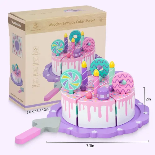 Miniatura 2 de Juguetes de pastel para niños pequeños de 2 a 5 años, juguete de comida de madera para jugar a fingir, pastel de cumpleaños falso, juguete de cocina