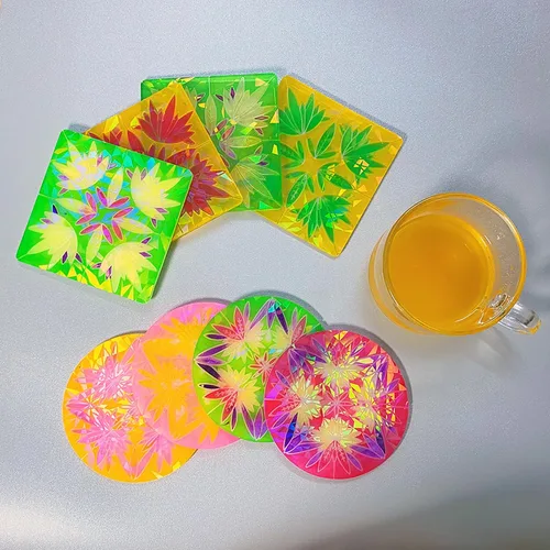 Miniatura 3 de Posavasos de silicona, molde de silicona de resina láser holográfica, molde de silicona de flores, resina epoxi cuadrada y redonda