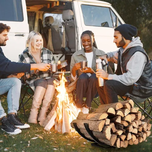 Miniatura 8 de Qiang Ni Soporte de madera para chimenea: soporte de almacenamiento de troncos curvado de leña de 22 pulgadas - Accesorios de chimenea de metal