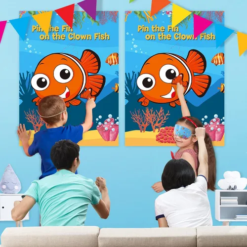 Miniatura 6 de NEBURORA Paquete de 2 pósteres grandes de 21 x 28 pulgadas con 48 calcomanías, suministros de fiesta de cumpleaños con temática oceánica, decoración