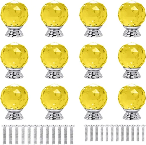 Miniatura 10 de 12 pomos de cristal de forma redonda de 1.18 pulgadas con tornillos, perilla de cajón para tirar, utilizada para cocina, tocador, puerta, armario