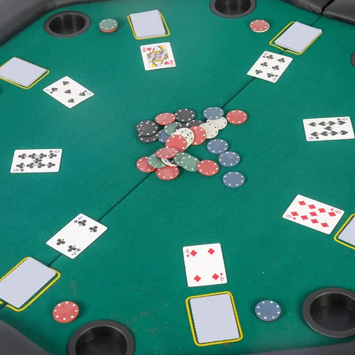 Miniatura 5 de Mesa de póquer plegable de casino mesas de póquer Texas Hold'em Mesa de póquer plegable, mesa de juego de mesa de fieltro con portavasos de plástico