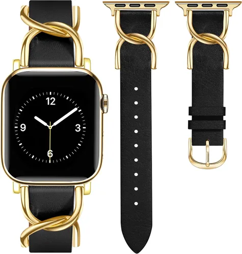 Miniatura 10 de JR.DM Designer Leather Bands for Women,Dressy Fancy Cute Strap with Double U-Shaped Buckle Watch Bands for iwatch Compatible with Apple Watch Series