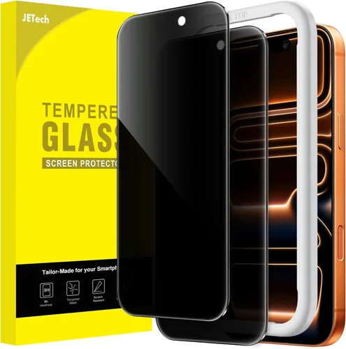 JETech Protector de pantalla de privacidad para iPhone 17 Pro Max de 6,9 pulgadas, película de vidrio templado antiespía con herramienta de fácil