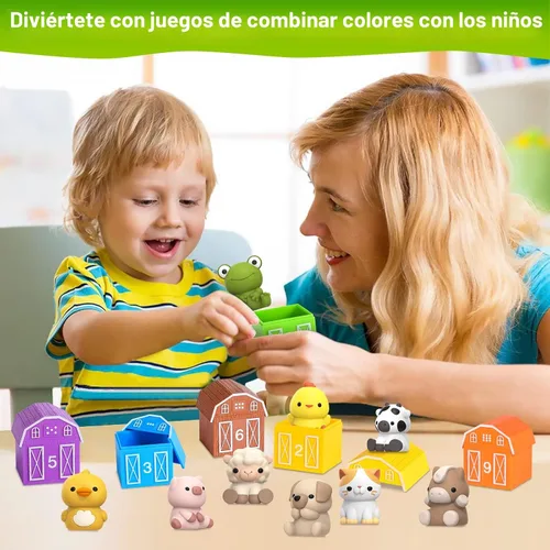 Miniatura 8 de Juguete de aprendizaje para niños pequeños de 1, 2 y 3 años, 10 juguetes de animales de granja y 10 graneros, juguetes sensoriales educativos