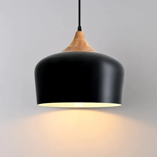Miniatura 11 de Lámpara colgante negra moderna de 11.6 pulgadas, lámpara colgante grande para isla de cocina, madera maciza con pantalla martillada, lámpara