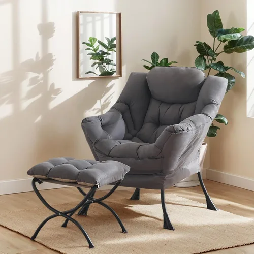 Miniatura 18 de Silla perezosa con otomana, silla de descanso moderna y grande con reposabrazos y reposapiés, silla de lectura con otomana, silla de sofá de ocio
