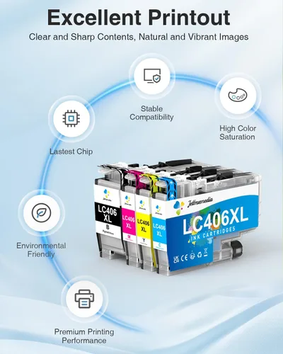Miniatura 4 de LC406XL - Cartuchos de tinta compatibles con Brother LC406XL LC406, alto rendimiento, funcionan con impresora Brother MFC-J4335DW MFC-J4535DW