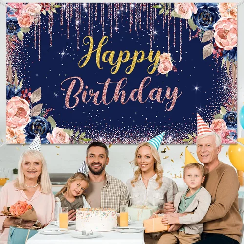 Miniatura 4 de Decoraciones de fondo de feliz cumpleaños para mujeres, suministros de fiesta, telón de fondo de rosa, fotografía para niñas y niños, pancarta