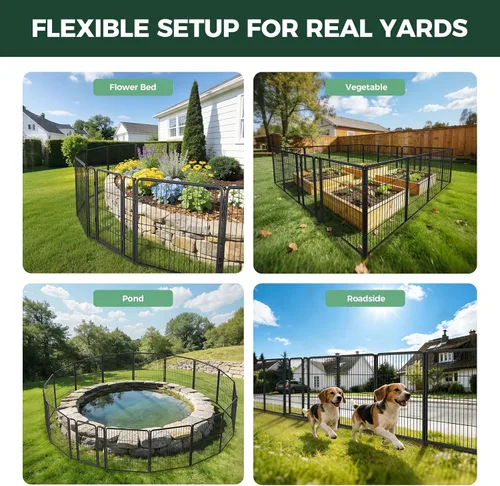 Miniatura 5 de FXW - Valla de jardín metálica y resistente para exteriores, barrera para perros y conejos, fácil instalación, negro, 32 pulgadas de alto x 36 pies