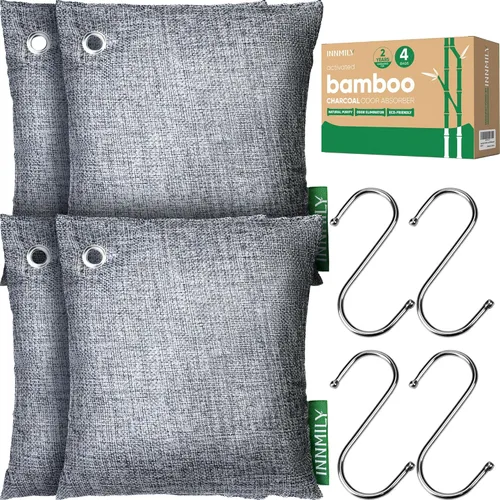 Miniatura 15 de Absorbedor de olores de carbón activado, grande de 17.64 oz con ganchos, removedor de olores naturales para olores fuertes, bolsas purificadoras
