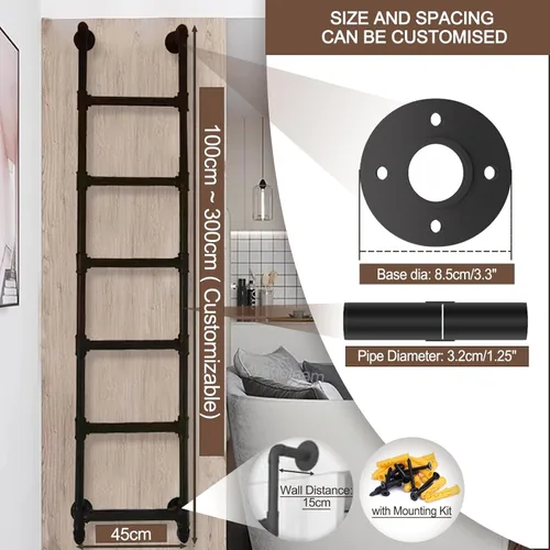 Miniatura 2 de Escalera de metal para litera de cama individual para dormitorio tipo loft, montada en la pared, para el hogar, ático, escalera de escalada