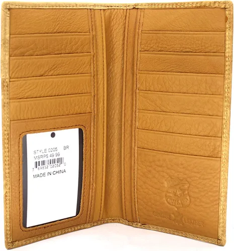 Miniatura 3 de West Star Texas Cartera de chequera plegable con pelo de vaca o cartera de tela bordada, 0205 Bordado Marrón