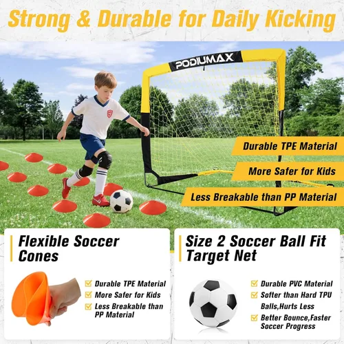 Miniatura 7 de PodiuMax Juego de porterías de fútbol para niños, conjunto de 2, de 4x3 pies. Porterías de fútbol emergentes, portátiles y para el patio trasero