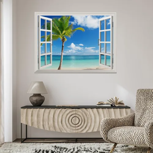 Miniatura 4 de Wall26 - Adhesivo para pared / Mural para pared, extraíble, diseño de río en un pueblo tranquilo, decoración para pared, vista creativa de ventana