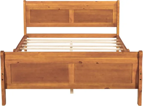 Miniatura 12 de Harper & Bright Designs Cama de plataforma de tamaño matrimonial con cabecero y estribo, marco de cama de madera maciza con soporte de listones