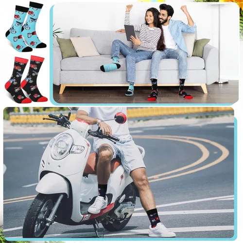 Miniatura 4 de Suhine 4 pares de calcetines divertidos para amantes de la motocicleta, con texto en inglés "I Don't Snore I Dream I'm a Motorcycle Crew Motorbike
