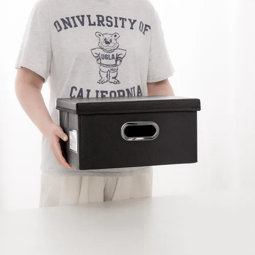 Miniatura 6 de PRANDOM - Caja de almacenamiento plegable con tapa [1 unidad] Caja organizadora plegable de tela de cuero, cesta con tapa para guardar cosas