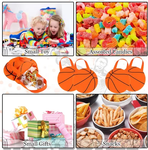 Miniatura 5 de Shihanee 50 piezas de bolsas de baloncesto para fiesta, bolsas de regalo temáticas de pelota, bolsas de golosinas y dulces, bolsos de mano