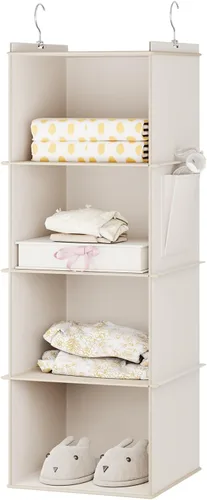 YOUDENOVA Organizador colgante de armario, 4 estantes de almacenamiento colgantes para armario, color beige