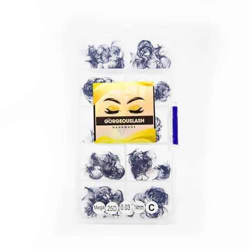 Miniatura 35 de Extensiones de pestañas 20D, 25D. 500 abanicos de pestañas prefabricados. Extensiones de pestañas. Hechas a mano (20D - rizo D - 0.03, 0.55 pulgadas)