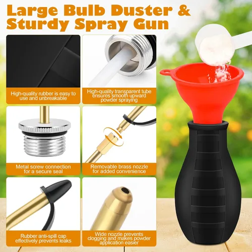Miniatura 3 de Plumero para tierra de diatomeas, pulverizador de polvo de mano para jardín, dispensador de bulbos, plumero de insectos con tubo de metal