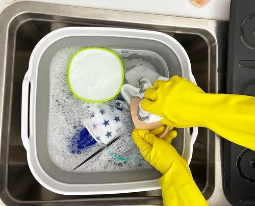 Miniatura 4 de SAMMART Sartén de plástico plegable de 10 L (2.6 galones) con tapón de drenaje, tina de lavado portátil, bañera plegable, almacenamiento de cocina