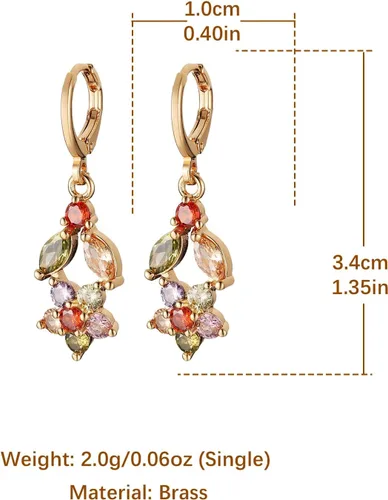 Miniatura 5 de HZMAN Crystal Flower Earring for Women Girls 14K Rose Gold Plated Hypoallergenic Dangle Drop Earrings Dainty Party Wedding Cubic Zirconia Earrings