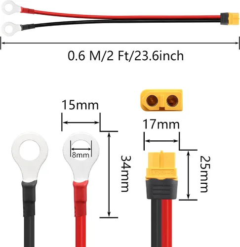 Miniatura 6 de SinLoon XT60 - Cable de terminal de anillo tórico 12AWG 23.6 pulgadas XT60H hembra a junta tórica, cable conector para aviones RC, juguete, autos