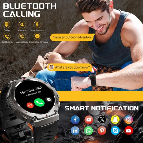 Miniatura 6 de Reloj inteligente militar para hombre, 1.43 pulgadas, AMOLED GPS, 5ATM, impermeable, resistente, rastreador de actividad física con brújula