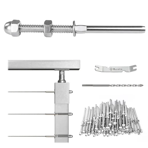 Miniatura 21 de Muzata Paquete de 10 accesorios de barandilla de cable negro de 1/8 pulgadas, tensor roscado a mano para poste de metal de 2 x 2 pulgadas, sistema