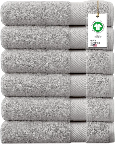 Miniatura 17 de Toallas 100% algodón orgánico de 22.93 oz/m² de felpa al tacto de secado rápido, paquete de 12 toallas de lavado de algodón orgánico, certificado