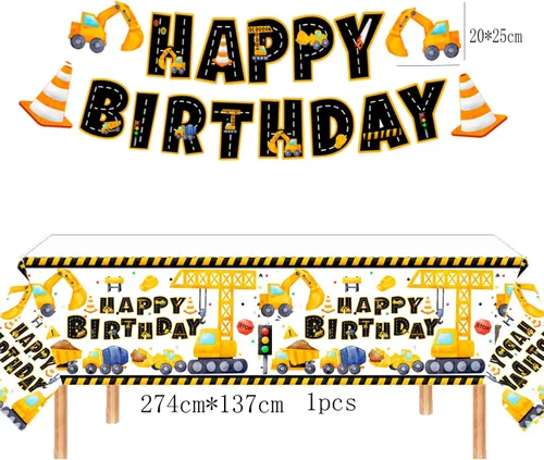 Miniatura 4 de 90 piezas de decoración de fiesta de camión volquete para niños. Suministros de fiesta de construcción para el tercer cumpleaños de niños