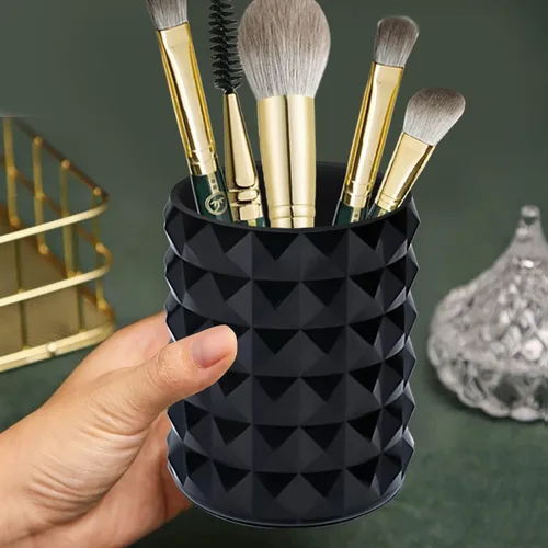 Miniatura 5 de Organizador para brochas de maquillaje acrílico, soporte para lápiz negro, solución de almacenamiento para brochas de cosméticos de cristal, redondo