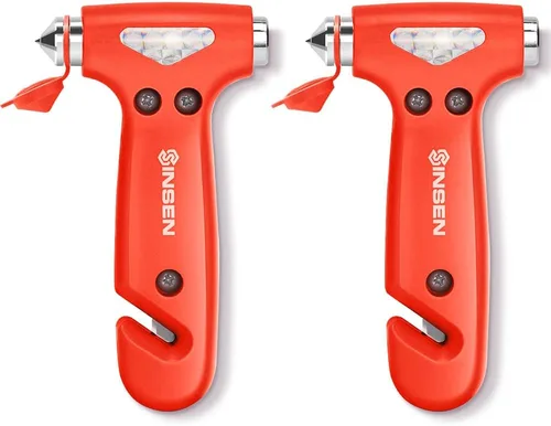 Miniatura 19 de SINSEN Martillo de seguridad para automóvil, rompe ventanas y cortador de cinturón de seguridad para mujeres, kit de emergencia en carretera, rosado