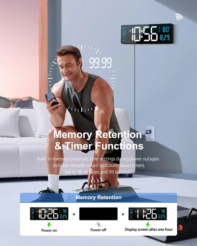 Miniatura 6 de Reloj de pared digital, reloj digital de pantalla grande de 40 cm con luz nocturna, reloj de pared con DST, alarma, LED, fecha, semana, temperatura