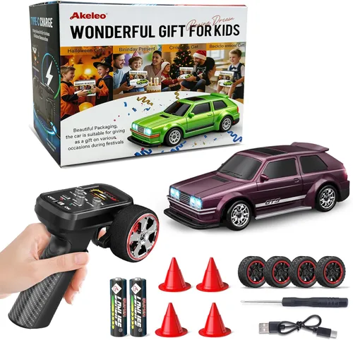 1/43 Mini Auto RC de Drift con Giroscopio, Auto RC Proportacional 4WD, Autos RC de Grado Hobby 2.4GHZ, Vehículo Modelo RTR, Alta Velocidad de Granate