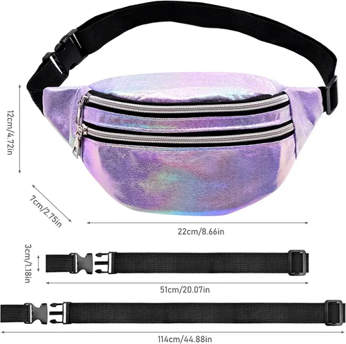 Miniatura 3 de Riñonera holográfica de moda para regalo del día de la madre, bolsa de cintura deportiva morada, cangurera de viaje brillante para trabajo, correr