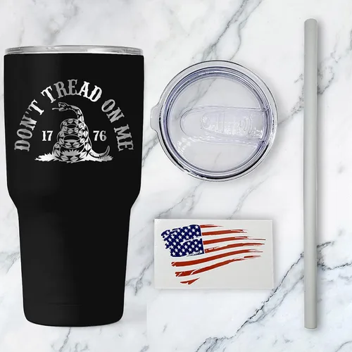 Miniatura 2 de Gadsden Flag Don't Tread on Me - Vaso patriótico de 30 onzas, taza de viaje con la bandera estadounidense, taza de café patriótica, doble