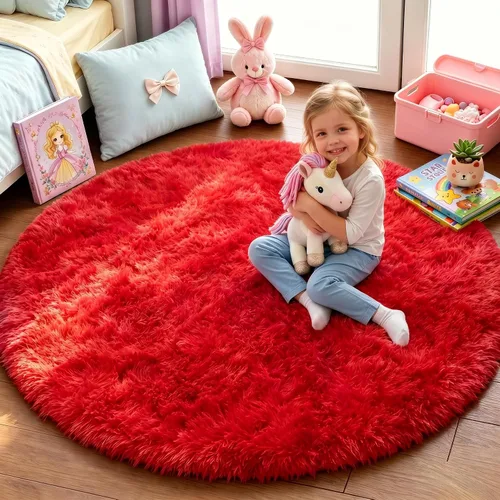 Miniatura 35 de PAGISOFE Alfombra Redonda Azul Marino Suave de 4 Pies, Alfombras Circulares para Dormitorio de Niños, Alfombras Peludas Esponjosas, Alfombra