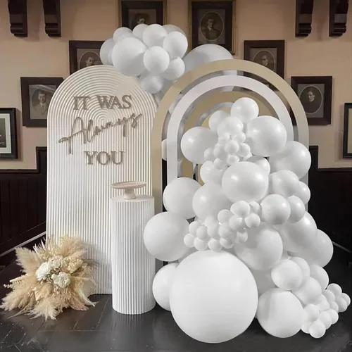 Miniatura 5 de FOTIOMRG - Kit de guirnalda de arco de globos blancos de 110 piezas, globos de látex blancos de 18, 12, 10, 5 pulgadas de diferentes tamaños
