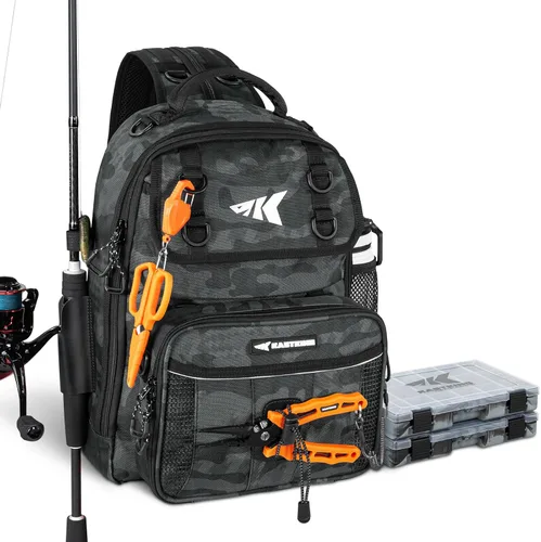 Miniatura 11 de KastKing Bolsa de Pesca con Eslinga BaitSpace, Mochila de Pesca con Soporte para Caña y Bebidas, Bolsa de Aparejos para Equipo de Pesca H: Negro