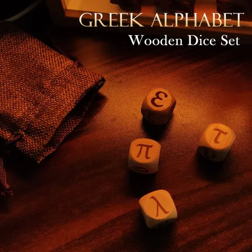 Miniatura 7 de Juego de dados de madera del alfabeto griego, 24 letras griegas talladas, cubos rodantes para juegos de fiesta de enseñanza