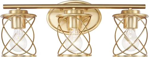 Miniatura 12 de mavcadonf Luces de Tocador de Baño de 2 Luces, Lámparas de Baño sobre el Espejo, Luz de Tocador Dorado Cepillado, Luces de Pared de Estilo Rústico