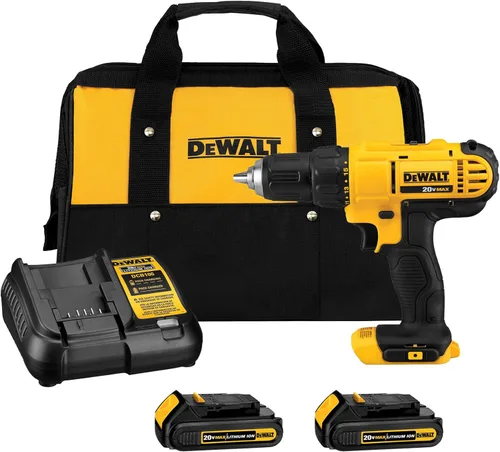 DEWALT Juego de Taladro Atornillador Inalámbrico de 20V Max, 2 Velocidades, Motor de Alto Rendimiento, Incluye 2 Baterías de Iones de Litio XR