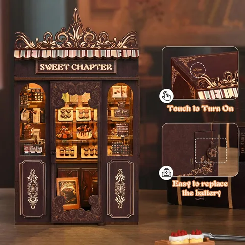 Miniatura 4 de KERNOWO - Kit de rincón de libros, rompecabezas de madera 3D para adultos, adolescentes y principiantes, kit de casa pequeña en miniatura