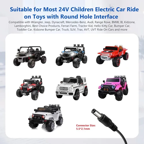 Miniatura 2 de Cargador de batería de 24 V para juguetes de paseo – Compatible con ruedas eléctricas, autos de paseo para niños, ATV eléctricos, Lamborghini, Jeep